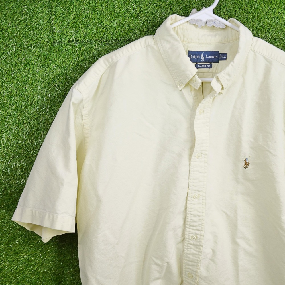 Ralph Lauren Button Down Shirt Yellow Classic Fit Short Sleeve - Mens Size XXL